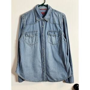 Merona Western Denim Button Up w/Pearl Snap Buttons Womens Size XL